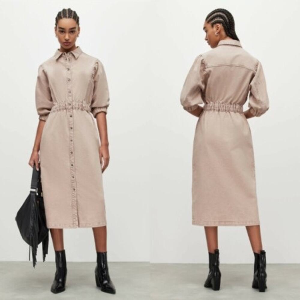 All Saints |‎ Osa Denim Pink Midi Dress Size 8